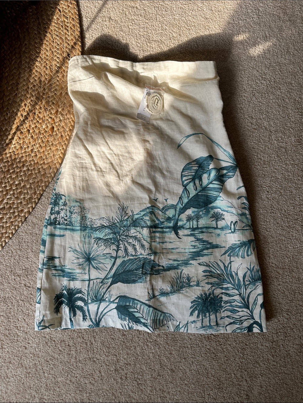 Linen Cream Tropical Print Strapless Mini romper - Picture 2 of 4